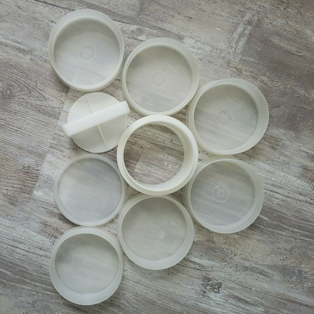 TUPPERWARE 4 inch 1/4 lb Hamburger Burger Press 882 884 lid Seal 6 Keepers - Picture 7 of 8